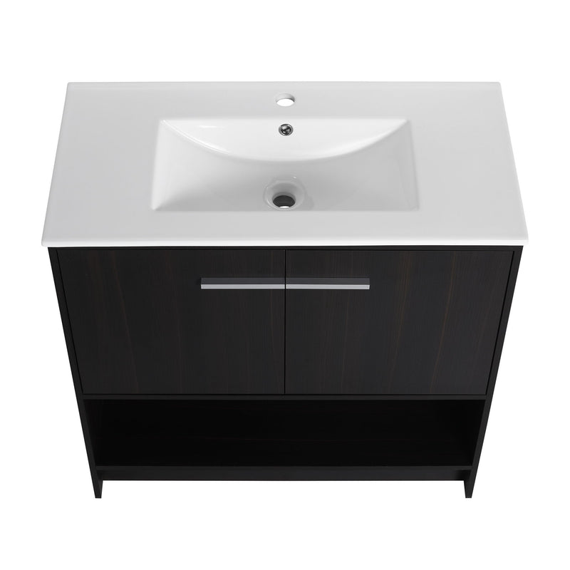 Modern Bathroom Vanity With Ceramic Sink, Freestanding Cabinet, Soft Closing Doors