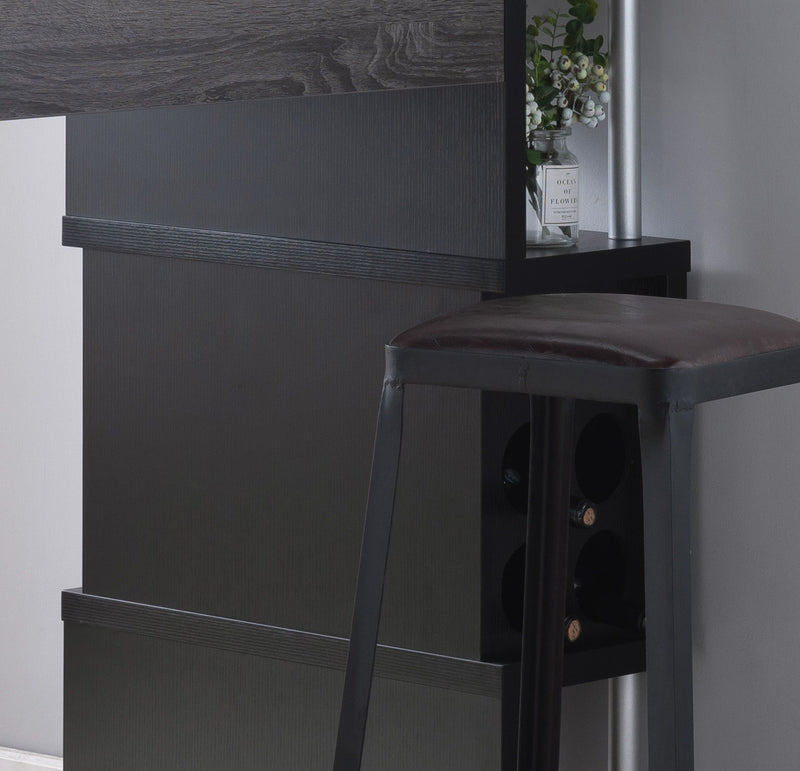 Home Bar Table With Wine Glass Compartment And Three Shelves - Gray
