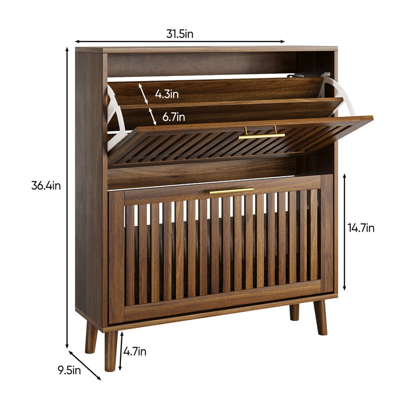 Medieval Modern Shoe Cabinet With 2 Flip Drawers And Fence Design