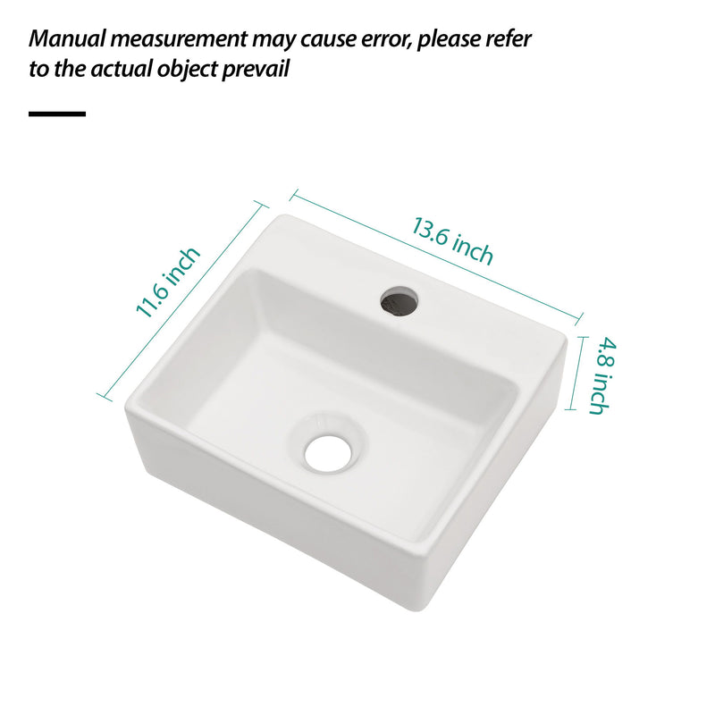 Ceramic Rectangle Wall Mount Bathroom Sink With Single Faucet Hole