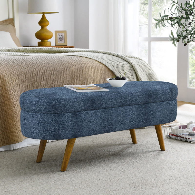 Modern Ottoman Oval Storage Bench With Rubber Wood Legs