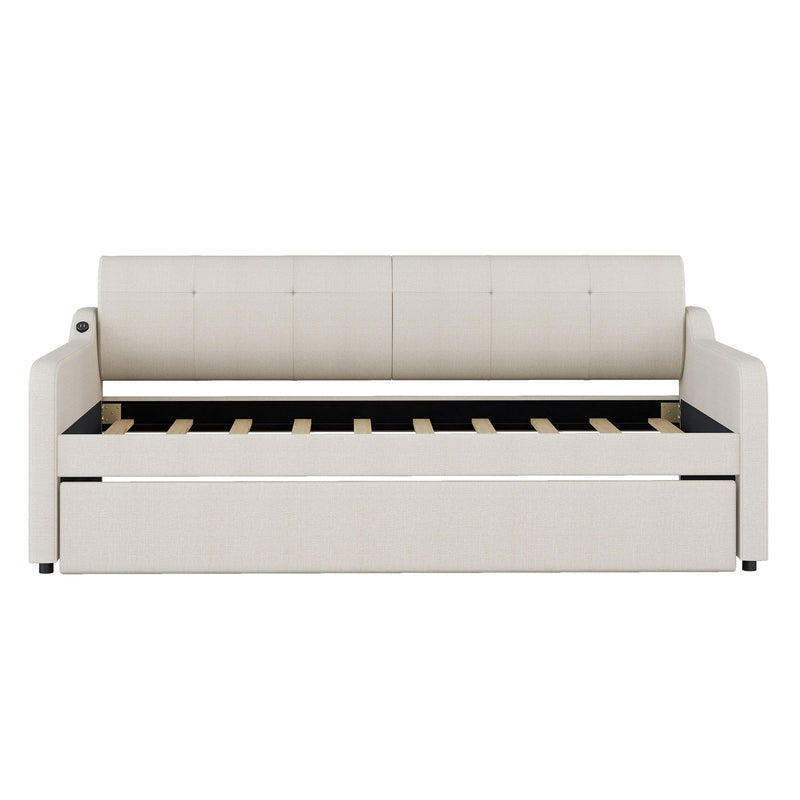 Upholstered Daybed With Trundle And USB Charging