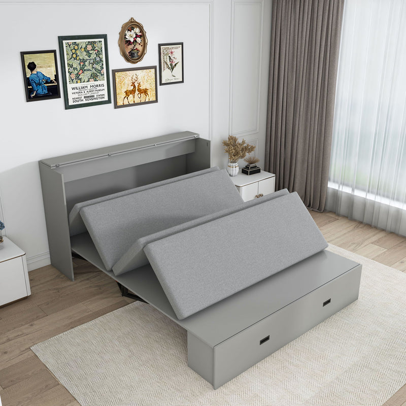Full Murphy Bed With Storage Drawers, Charging Station, Foldable Panels, And Silent Swivel Wheels
