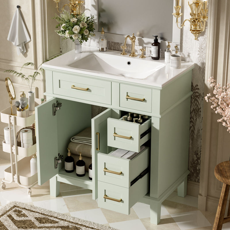 Modern Bathroom Vanity With Ceramic Sink, Soft Close Storage Cabinet