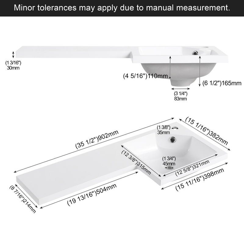 L-Shaped Wall Mounte Floating Bathroom Vanity With Integrated Sink