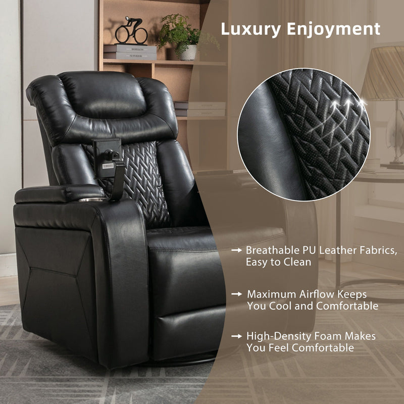 270 Degree Swivel Power Recliner With Tray Table, Phone Holder, Cup Holder, USB Port