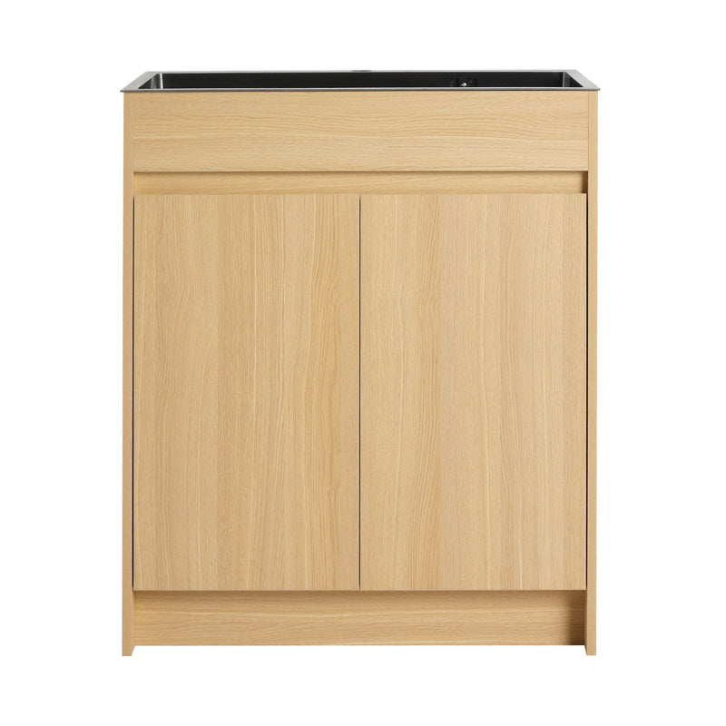 28" Freestanding Bathroom Vanity With Sink, Soft Close Doors - Oak