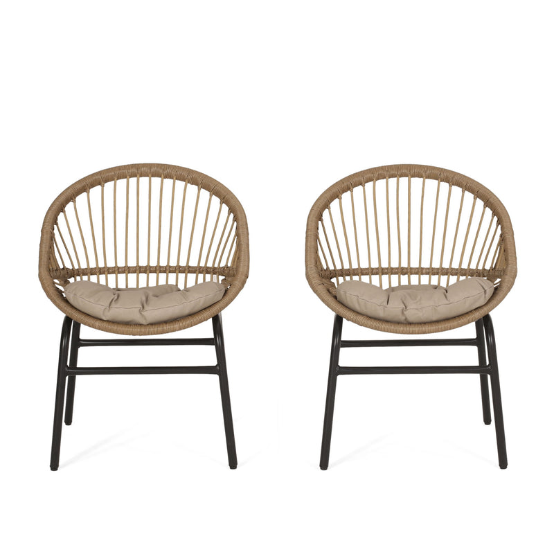 Outdoor Accent Chair With Curved Back And Basket Frame, (Set of 2) - Light Brown / Beige