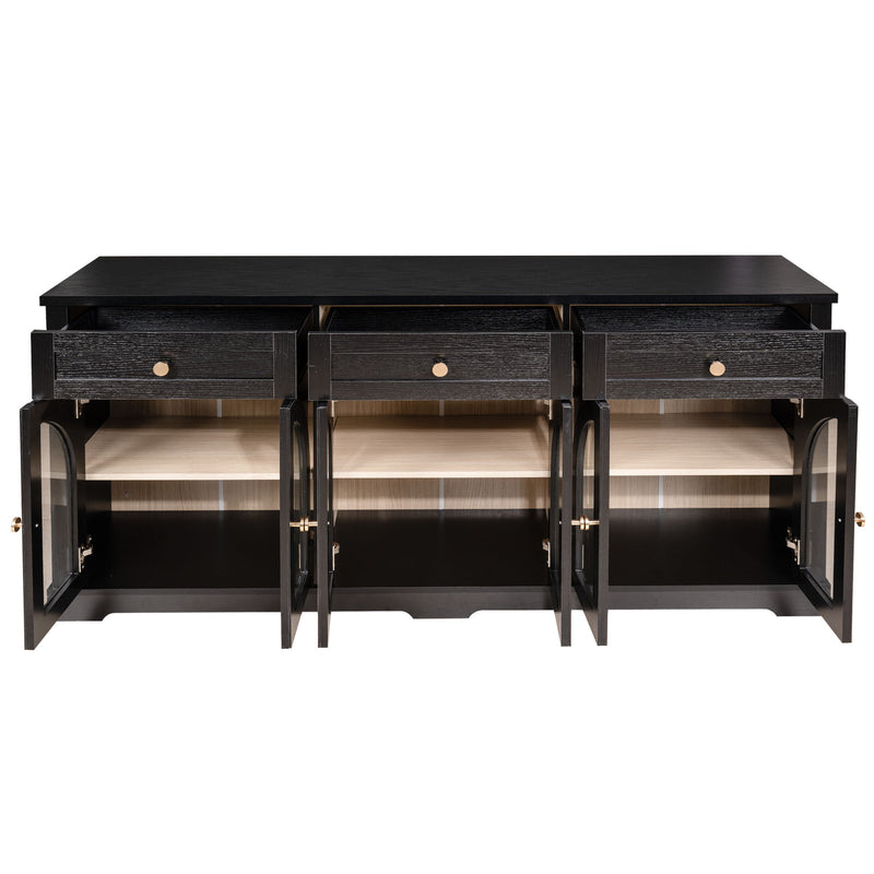 Sideboard Cabinet With 3 Drawers And 6 Arched Glass Doors
