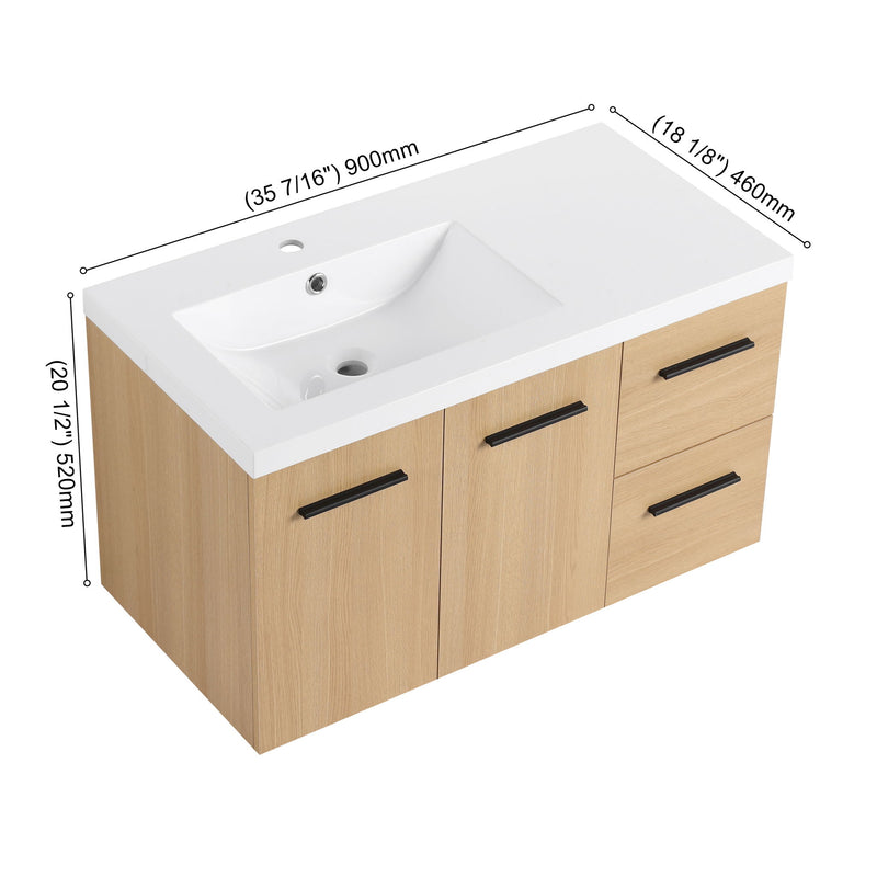 Wall Mounted Floating Bathroom Vanity With Sink, Door & Drawers Modular Cabinet