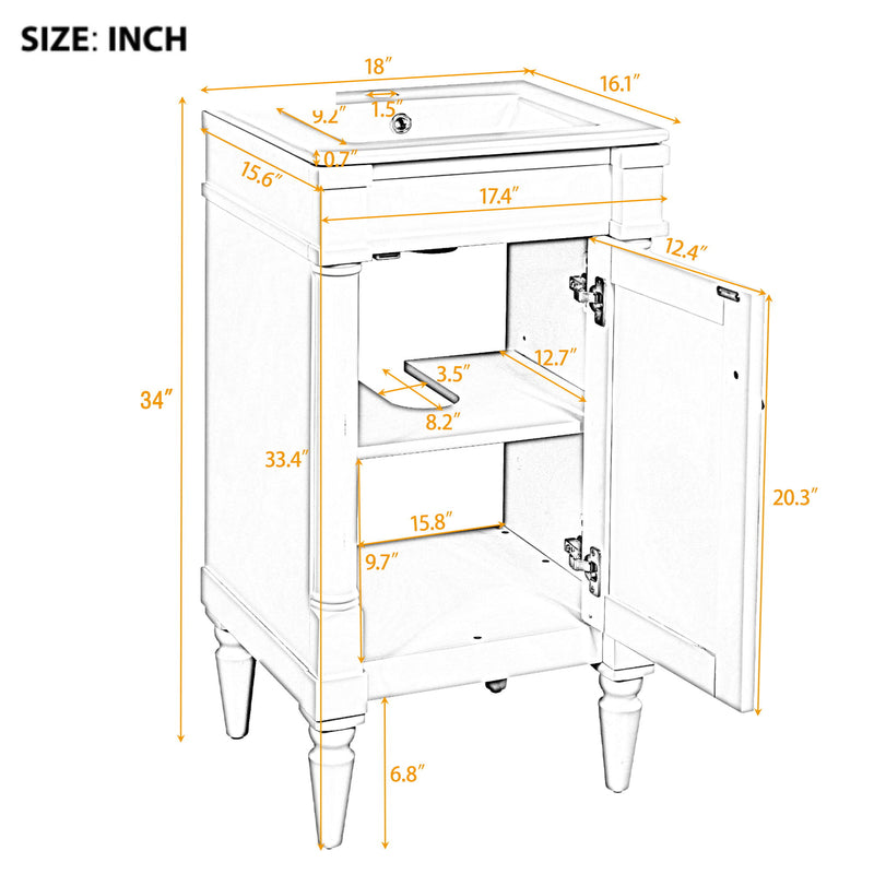 Bathroom Vanity With Sink, Storage Cabinet With Door, Drop In Sink, Compact Freestanding Design