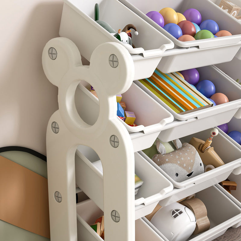 Multi Functional Kids Toy Storage Organizer Cabinet With Hdpe Shelf And 12 Bins - Gray / Ivory