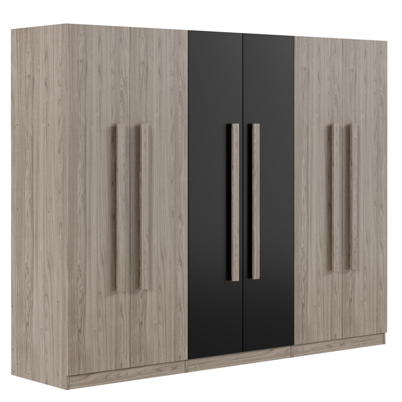 6 Doors Wardrobe Storage For Bedroom, With 2 Drawers Inside - Black / Nature