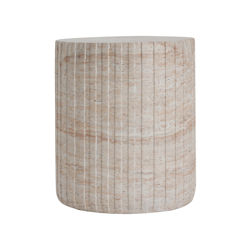 Elegant Outdoor / Indoor Lightweight Concrete Side Table With Travertine - Beige