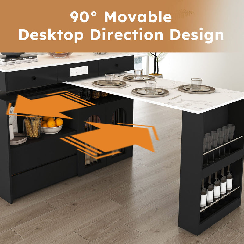 Kitchen Island With Extendable & Rotating Table