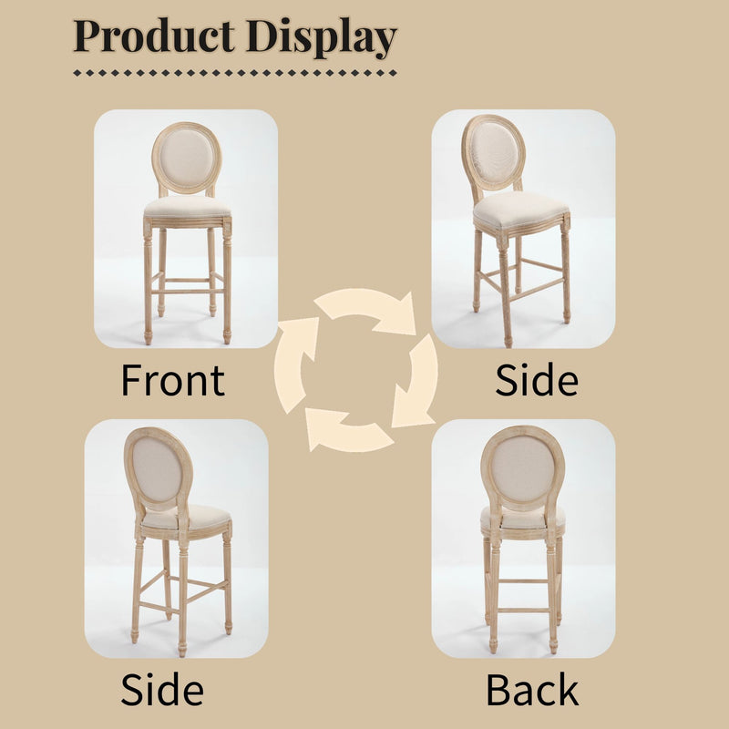 30'' Height Upholstered Bar Chairs With Round Back (Set of 2) - Beige