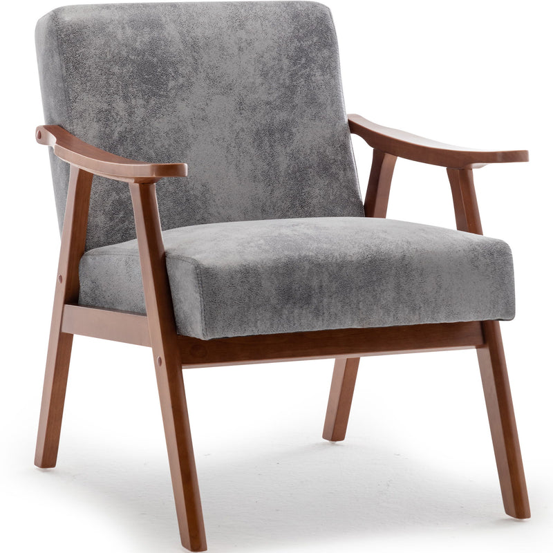 Mid Century Modern Accent Chair With Solid Wood Frame And Extra Thick Backrest