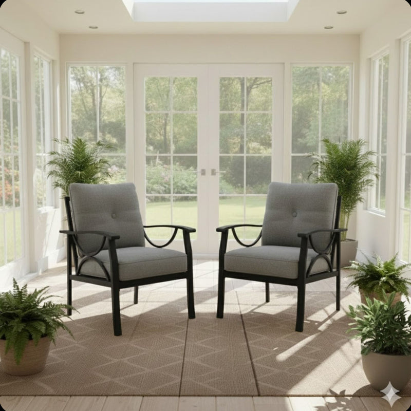 All-Weather Armchairs With Cushions, Modern Sculptural Design (Set of 2)