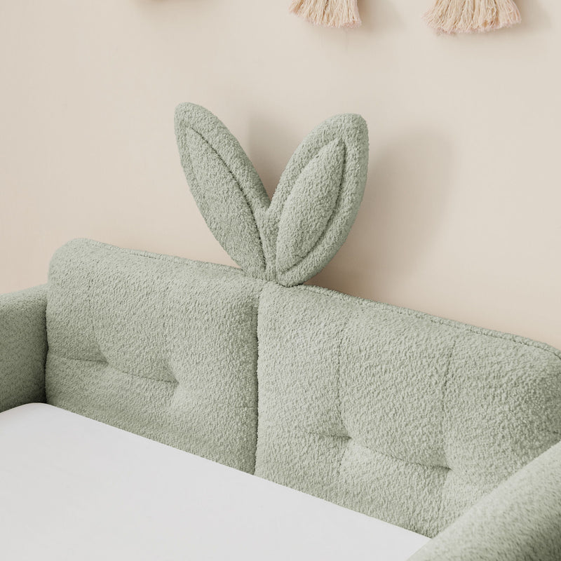 Cute Rabbit Ear Upholstered Platform Bed Frame With Safety Rail