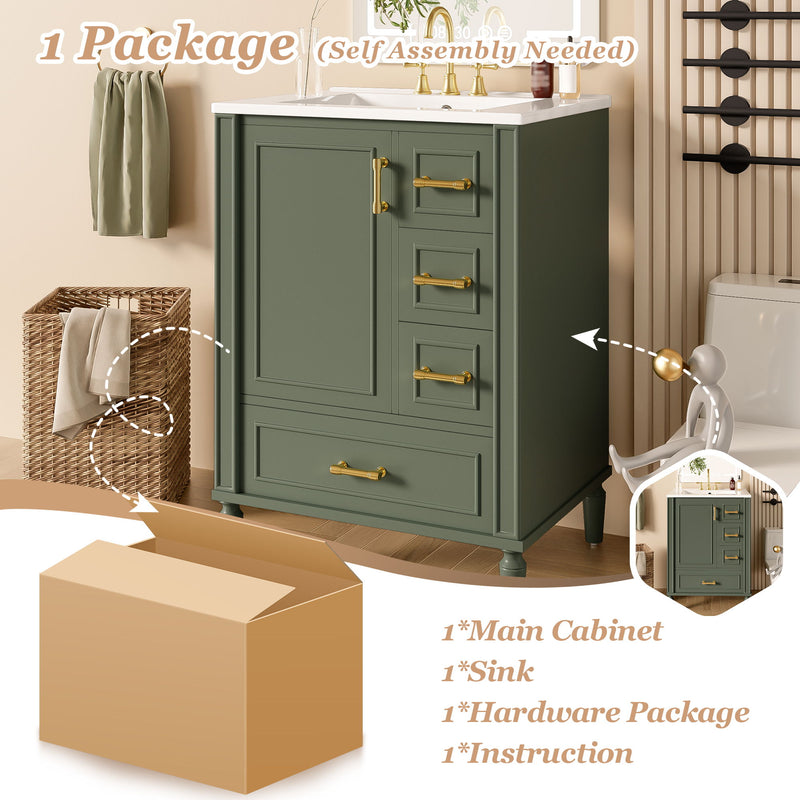 Modern Bathroom Vanity With Sink, Soft Close Doors, 3 Drawers