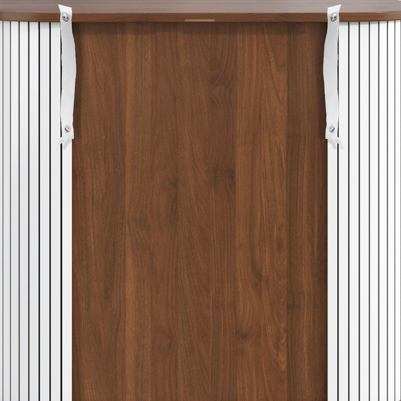 Fluted Wine Bar Cabinet With 8 Grid Wine Rack, 5 Level Adjustable Shelves, 2 Glass Holders