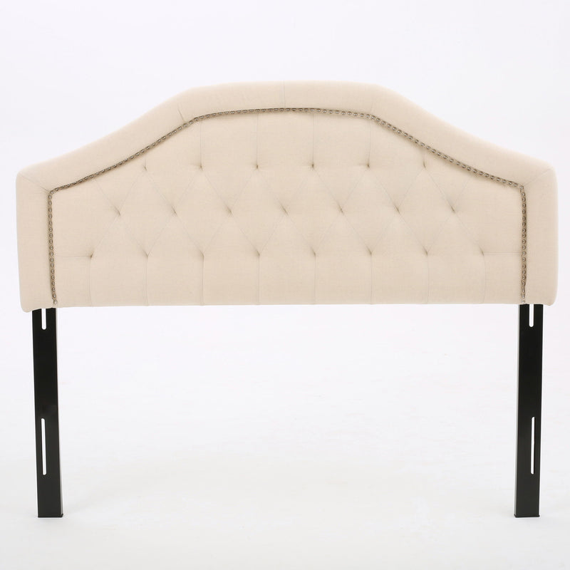 Queen & Full Size Headboard With Diamond Tufting And Nailhead Trim - Beige