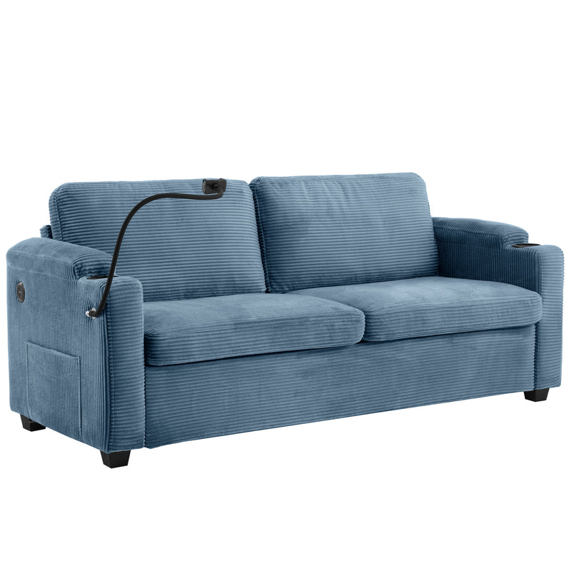 Sleeper Sofa Loveseat Sofa With Full Size Mattress, 2 USB Ports, 2 Cup Holders, 2 Side Pockets And Phone Holder