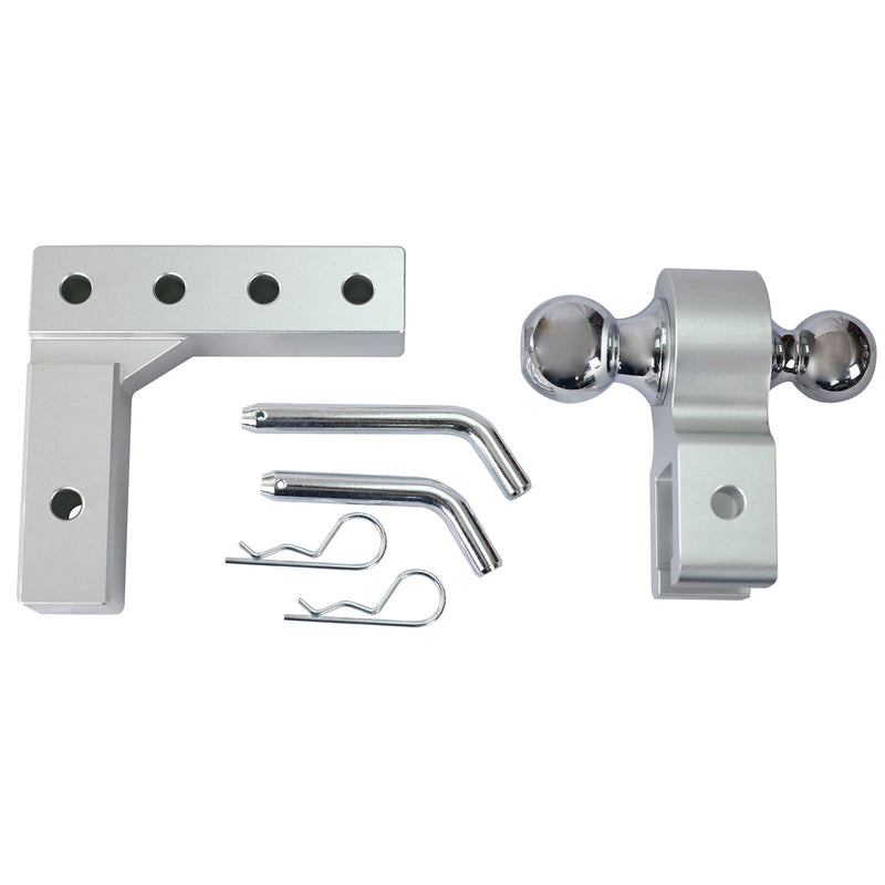 Alu - Adjustable Trailer Drop Hitch With 2" Receiver, 6" Adjustable - Silver