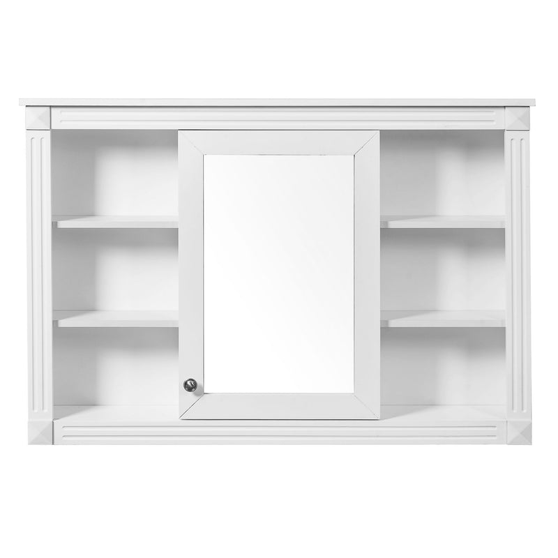 Wall Mounted Bathroom Storage Cabinet With Mirror, Medicine Cabinet With 6 Open Shelves And Adjustable Interior - White