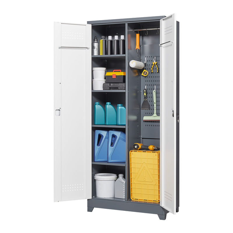 Lockers With Locking Doors, Adjustable Shelves, High Broom Tool Storage Cabinet