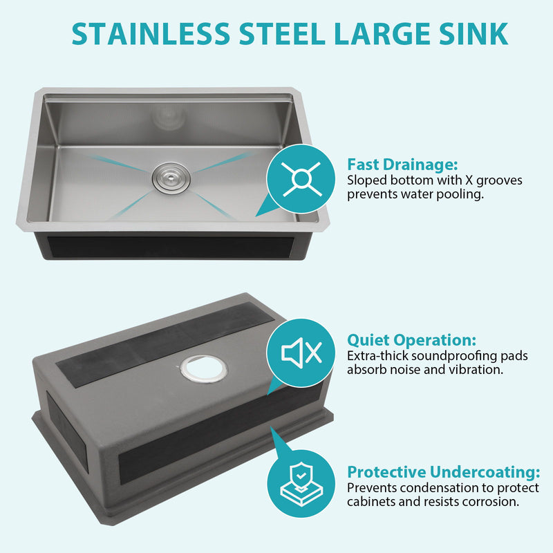 Undermount Workstation Kitchen Sink Stainless Steel Single Bowl
