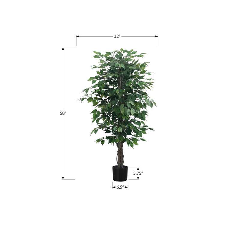 58" Tall, Artificial Plant, Ficus Tree, Indoor, Faux, Fake, Floor, Greenery, Potted, Decorative - Green / Black