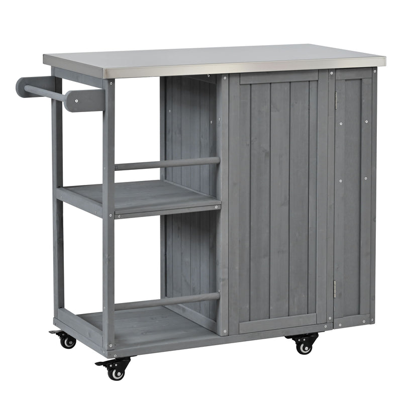Outdoor Kitchen Island Prep Station With Lockable Wheels, Ample Storage, Towel & Spice Racks