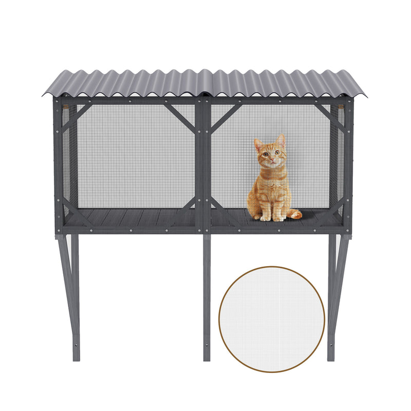 Premium Cat Window Box With Bug Proof Net For Large Indoor Cats Spruce Wood & Polyester - Antique Gray