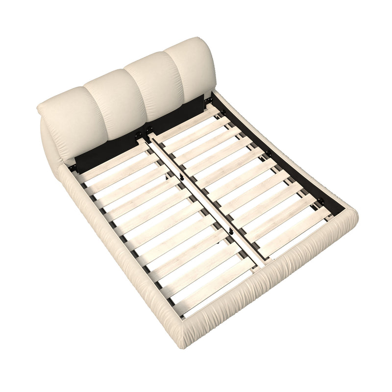 Luxury Upholstered Platform Bed With Oversized Padded Backrest And Solid Wood Frame