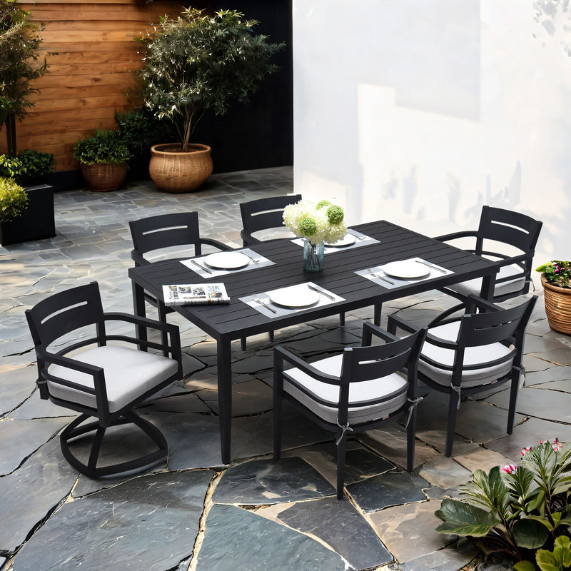 Outdoor Modern Dining Set, Chairs Sunbrella Cushioned And Dining Table With Umbrella Hole