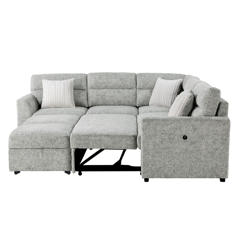 Emiliano - Sectional Sofa With 3 Pillows And Storage Ottoman - Nickel