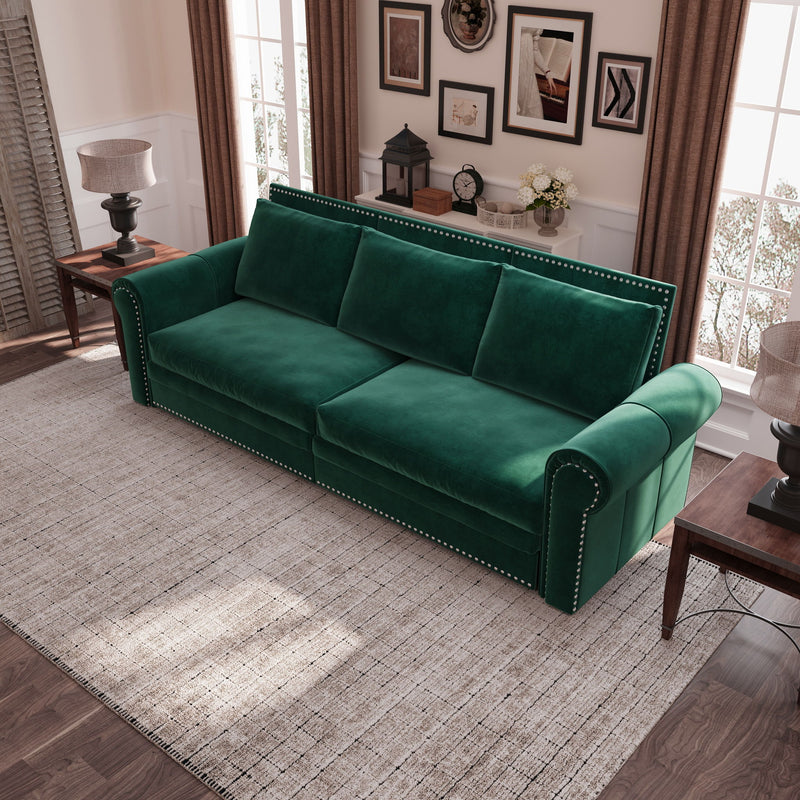 3 In 1 Convertible Sleeper Sofa With Nailhead Trim & Rolled Arm