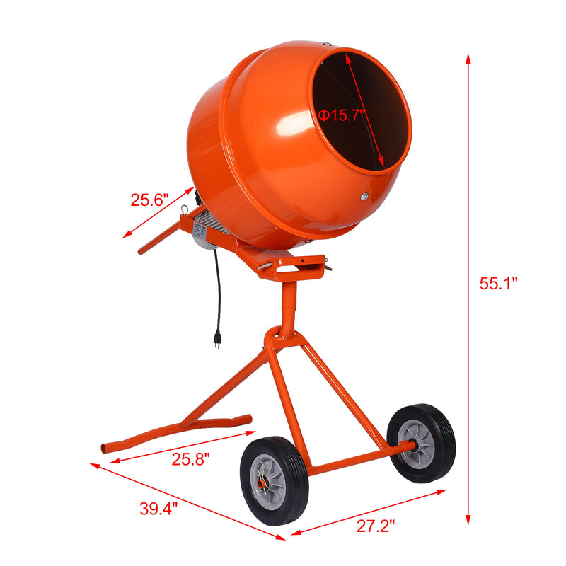 Portable Concrete Mixer With Etl Certificated Copper Motor, Electric Cement Mixer, 5.0 Cu. Ft. - Orange