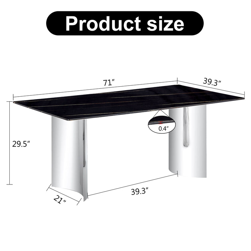 Modern Minimalist Dining Table With Marble Glass Top