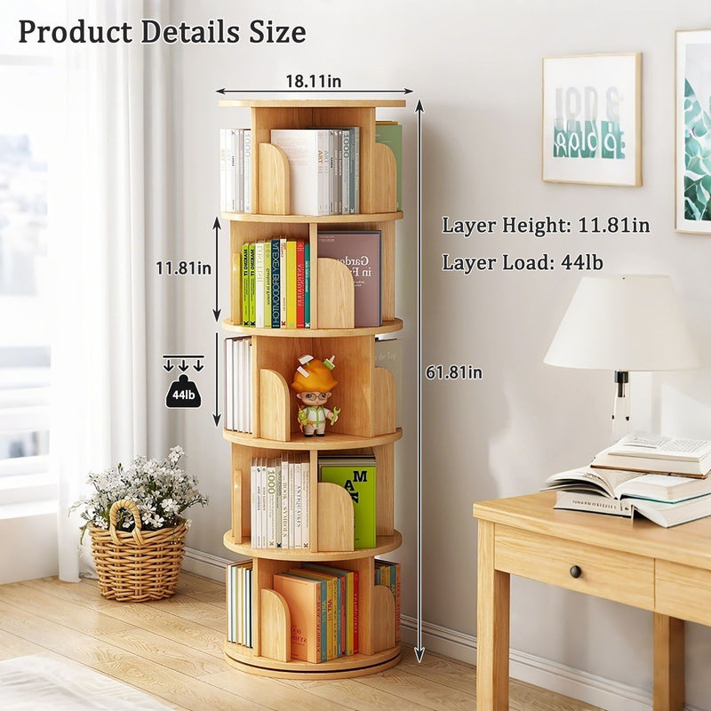 5 Tier Rotating Bookshelf, Spinning Design