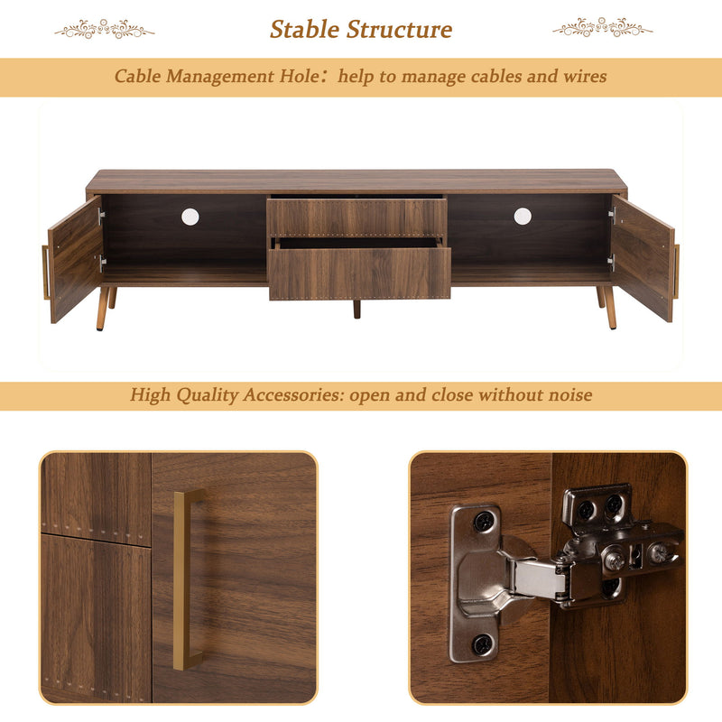 TV Stand With 2 Drawers, Media Console Table For TVs Up To 80'' For Living Room - Walnut