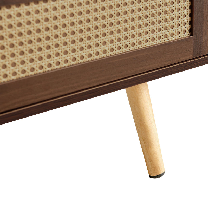 41.34" Rattan Coffee Table, Sliding Door For Storage, Solid Wood Legs, Modern Table For Living Room