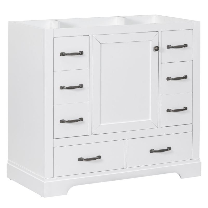 Modern Bathroom Vanity Base Only, 6 Drawer Storage With Adjustable Shelf