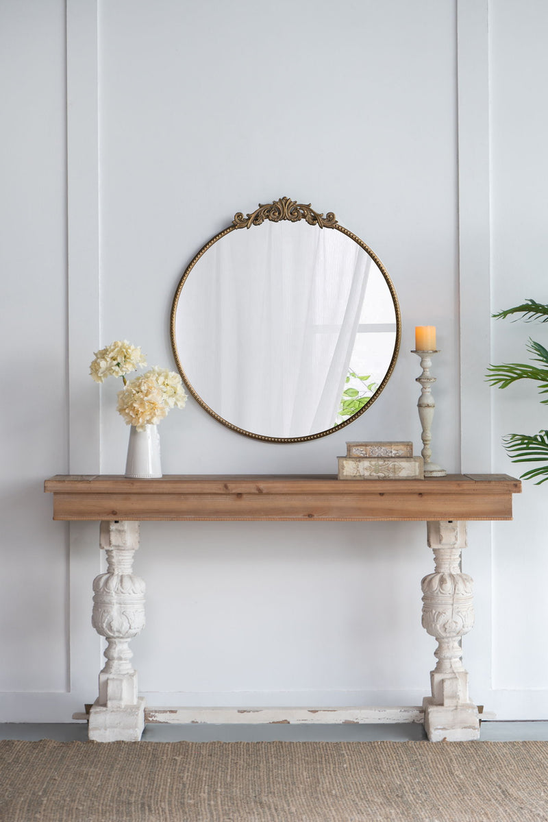 Classic Design Mirror With Baroque Inspired Frame For Bathroom, Entryway Console Lean Against Wall
