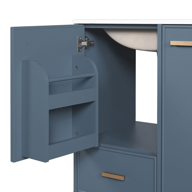 Bathroom Vanity With Sink, Deep Drawer, Door Shelf, 2 Tier Basket