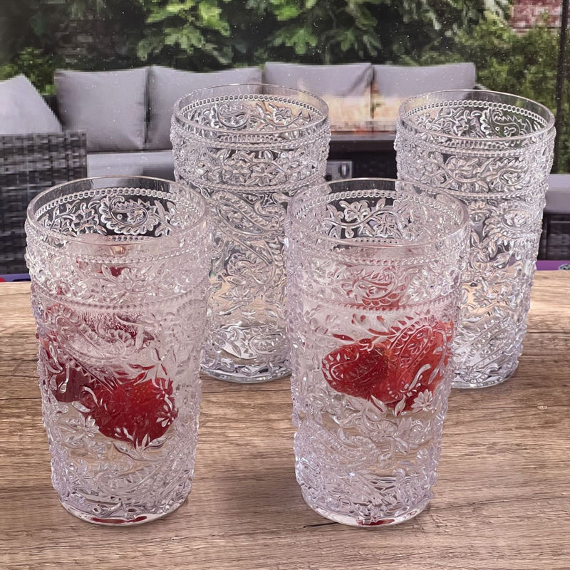 Paisley Style Acrylic Hi Ball Glasses (Set of 4)