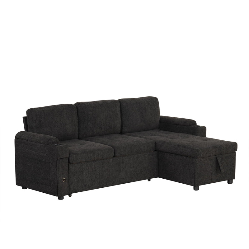 Convertible L Shaped Sofa Couch With Storage, Cup Holders, USB Ports