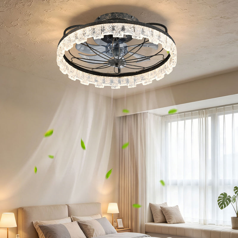 21" Caged Ceiling Fan With Remote Controlled Acrylic LED Lights - Antique Black