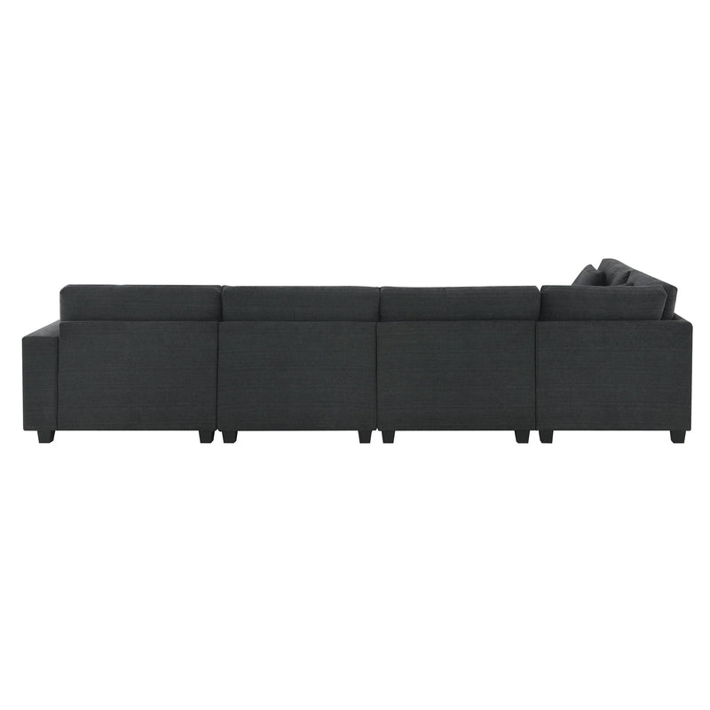 U Shaped Sectional Sofa 6 Seat Couch Set With Oversized Ottoman, Hidden Armrest Storage And Cup Holders USB Charging Ports Wide Seat Sofa